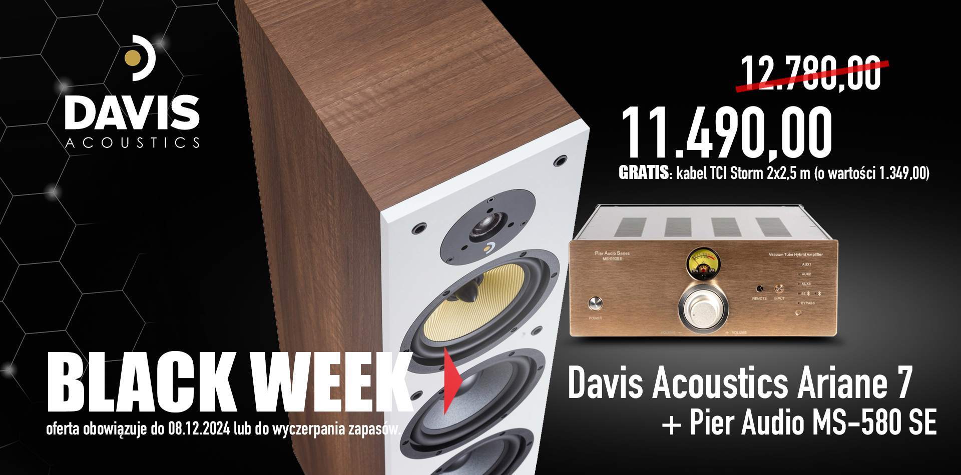 Davis Acoustics Ariane 7 + Pier Audio MS-580 SE za 11490 PLN (zamiast 12780 PLN) + kabel TCI Storm 2x2,5m gratis (o wartości 1349 PLN)